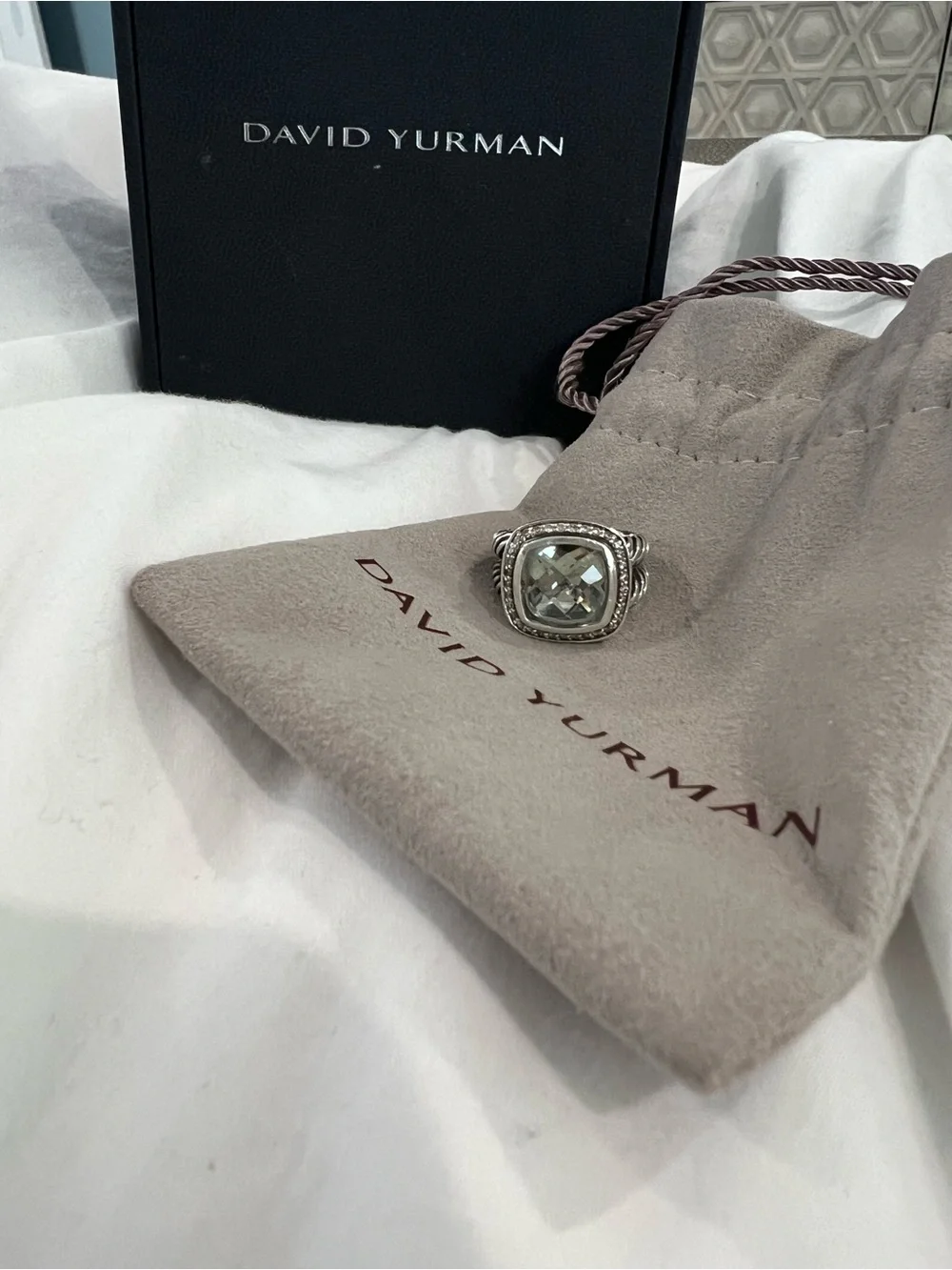 David Yurman 11mm Albion Ring Prasiolite with Diamonds size 5.75 - Picture 4 of 9